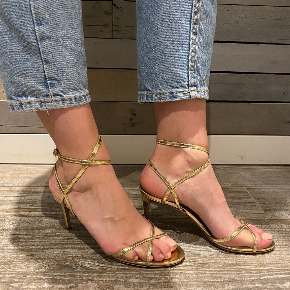Aquazzura Lace-Up Leila Sandal in Gold